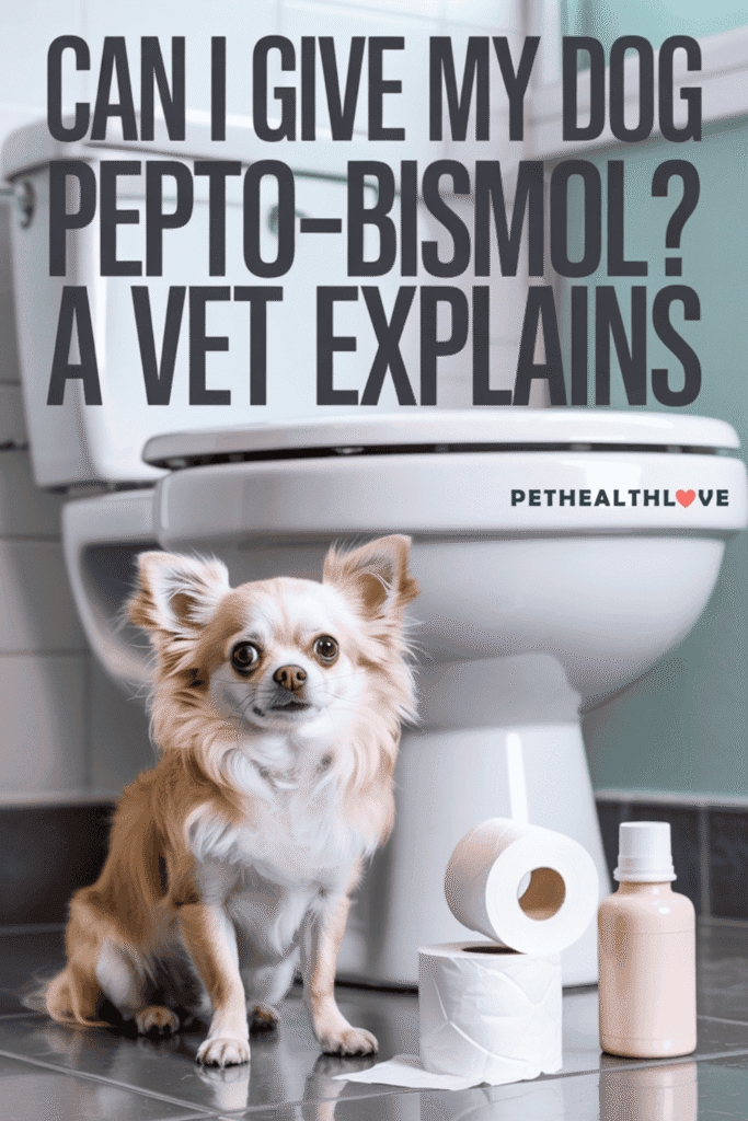 Can i give my dog pepto bismol - chihuahua sitting in a bathroom next to a pink bottle