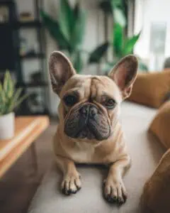do french bulldogs shed - Friendly French Bulldog relaxing on a couch in a cozy living room