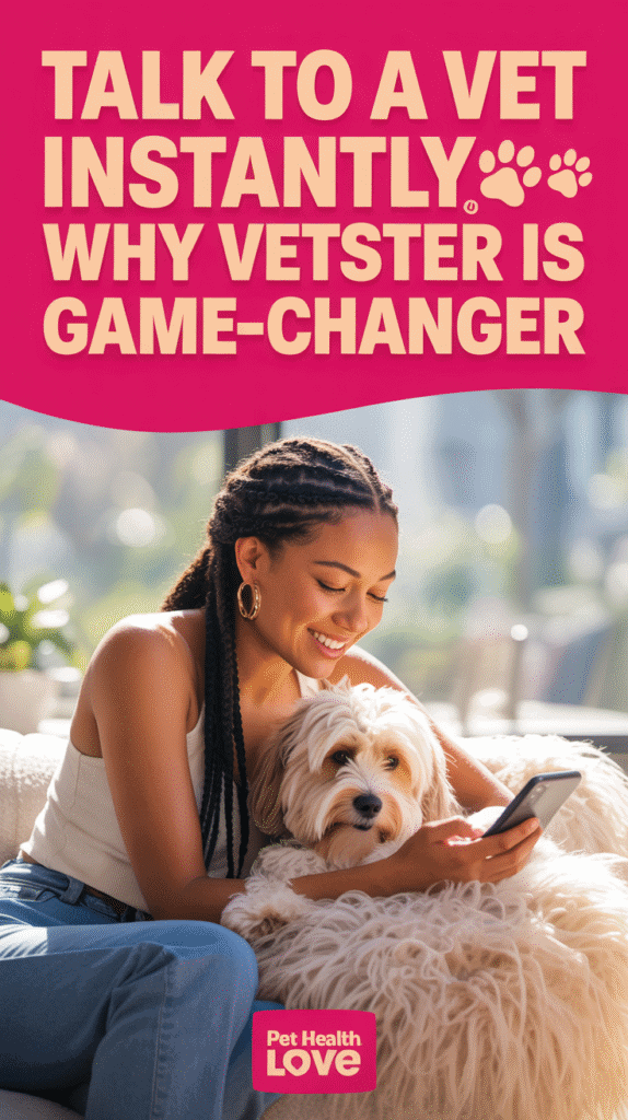 online vet - young girl holding a dog and a cellphone