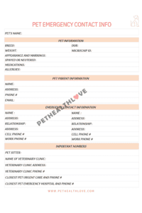 pet ER contact sheet- cat bug out bag