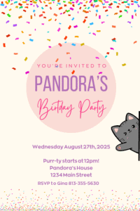 cat birthday part invite