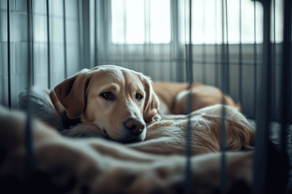 dog in a cage crate