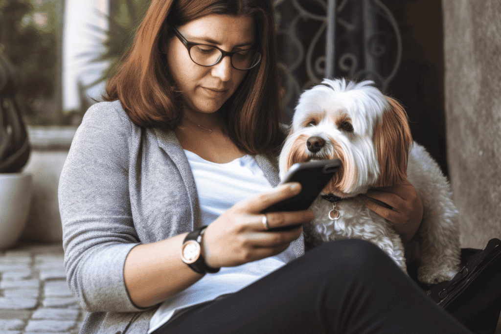 best dog apps - lady sitting next to a dog