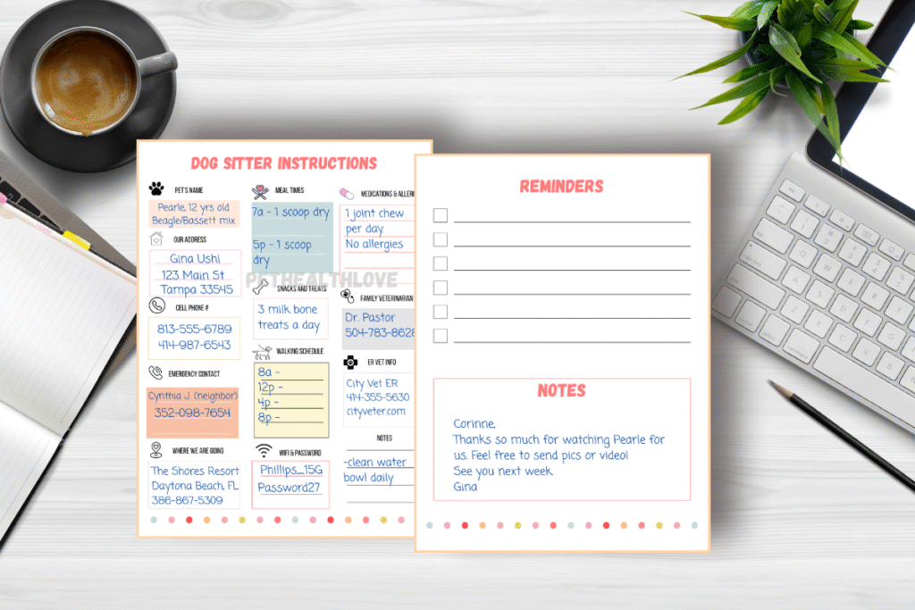 petsitter info sheet