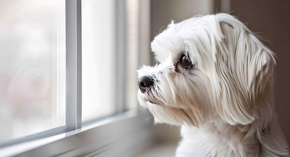 petsitter - white dog looking out of window