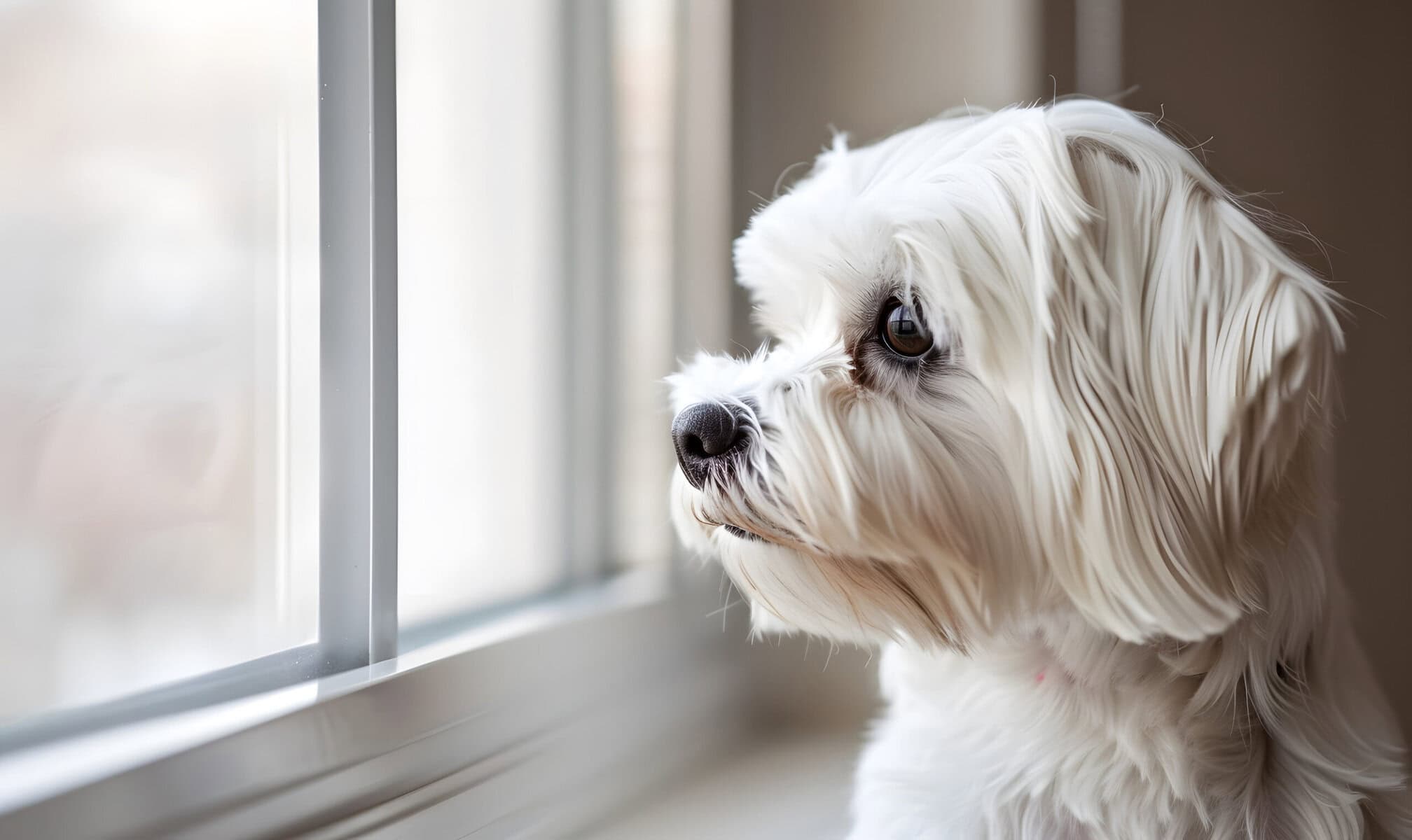 petsitter - white dog looking out of window