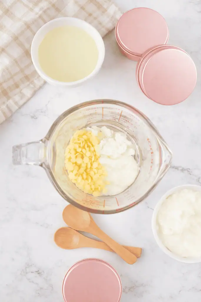 DIY skincare balm preparation setup